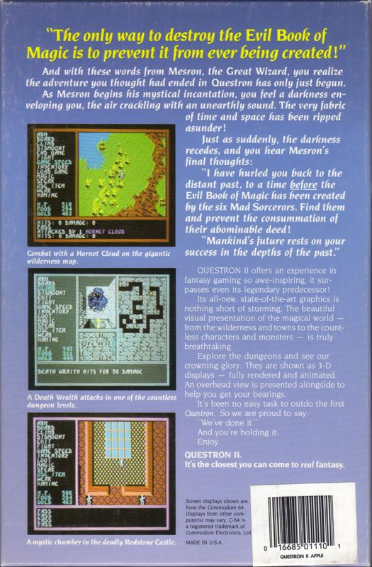 Back Cover for Questron II (Apple II)