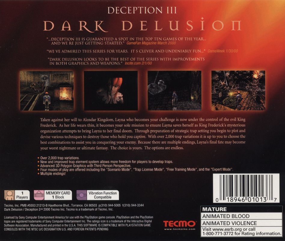 Back Cover for Deception III: Dark Delusion (PlayStation)