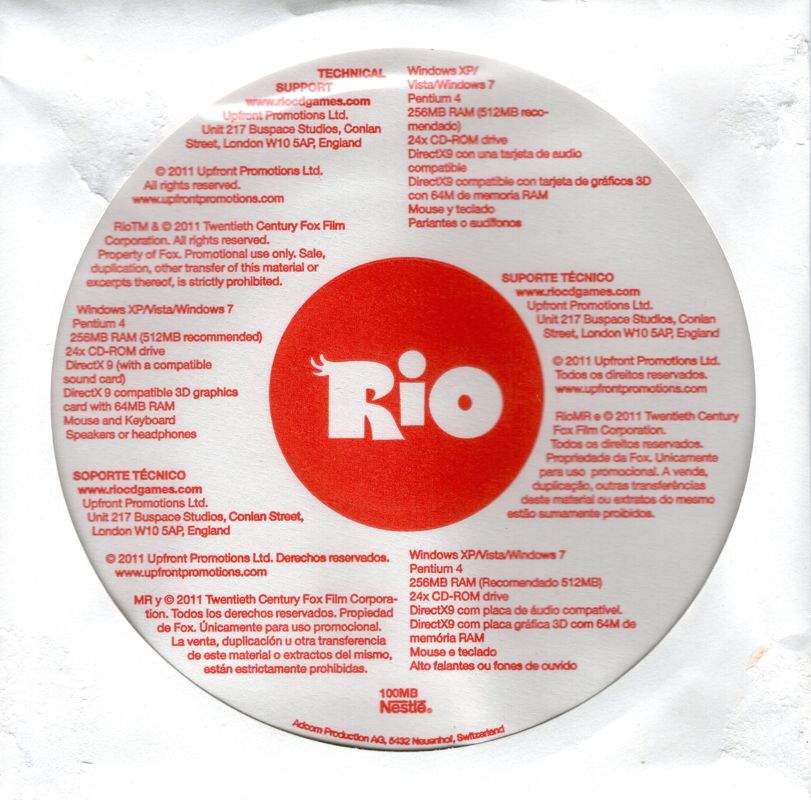 Other for Rio: Mini Games (Windows) (Nestlé's Moça Flakes bundle release): Sleeve