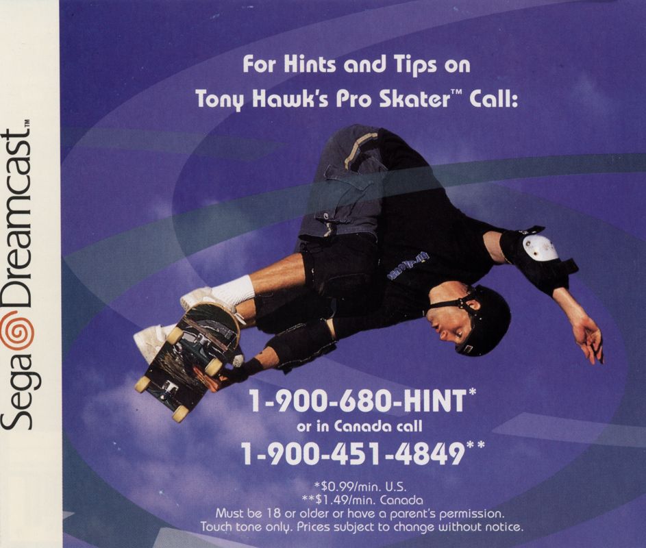 Inside Cover for Tony Hawk's Pro Skater (Dreamcast)