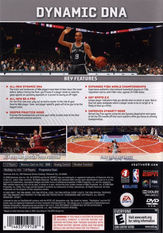 Back Cover for NBA Live 09 (PlayStation 2)