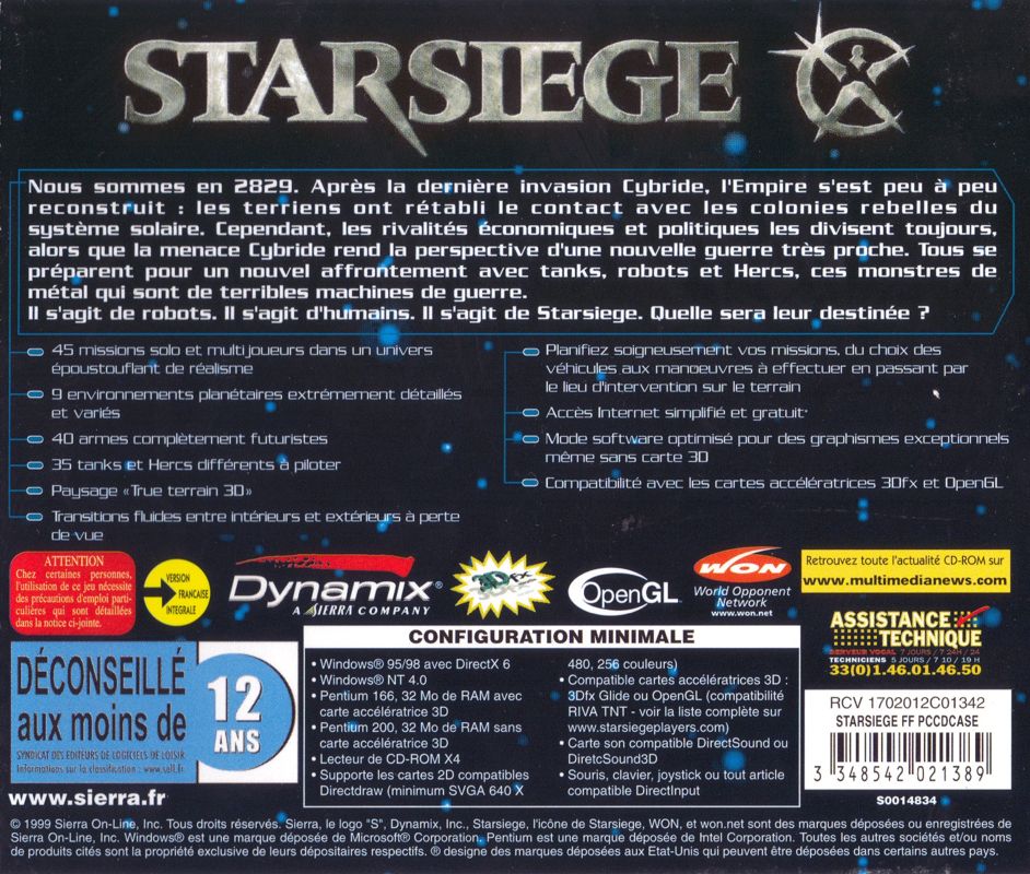 Back Cover for Starsiege (Windows)
