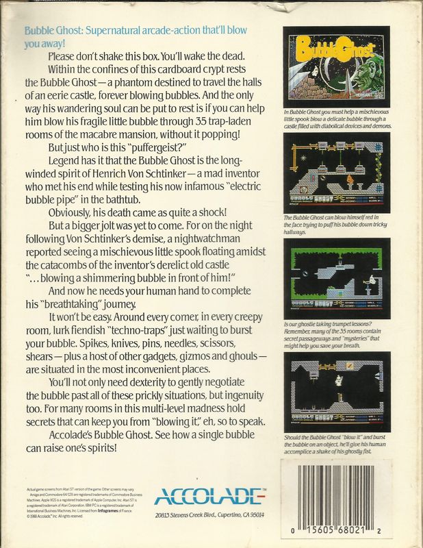 Back Cover for Bubble Ghost (DOS) (5.25" Release)