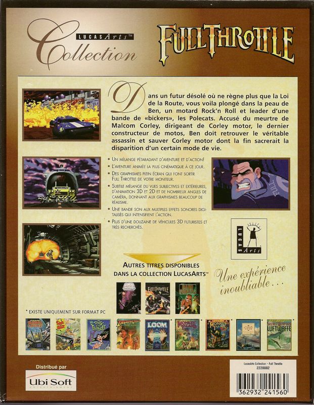 Back Cover for Full Throttle (DOS and Windows) (LucasArts Collection release)