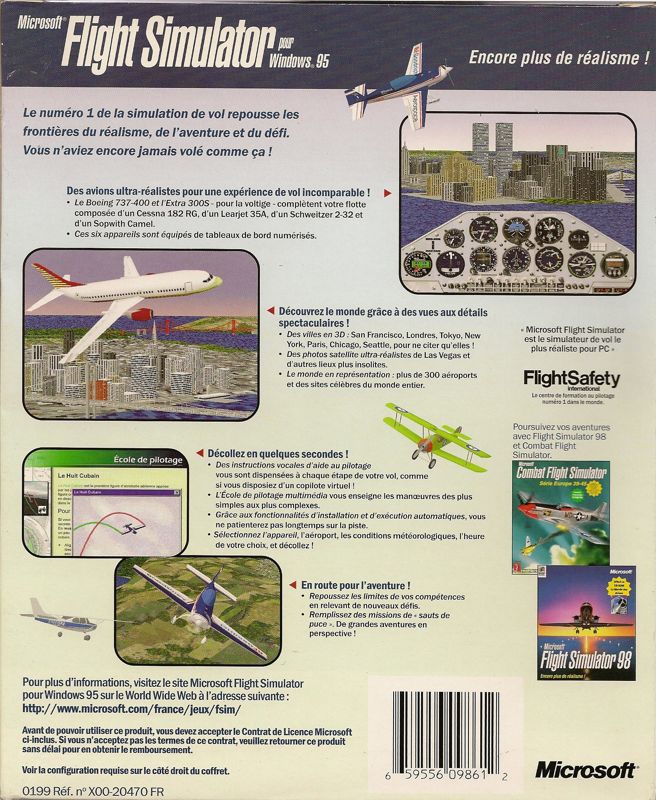 Back Cover for Microsoft Flight Simulator for Windows 95 (Windows) (Microsoft Classic Games release)
