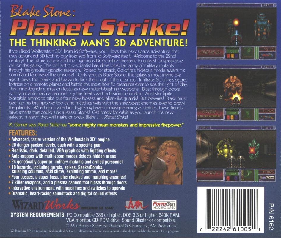 Back Cover for Blake Stone: Planet Strike! (DOS) (WizardWorks full version CD release)