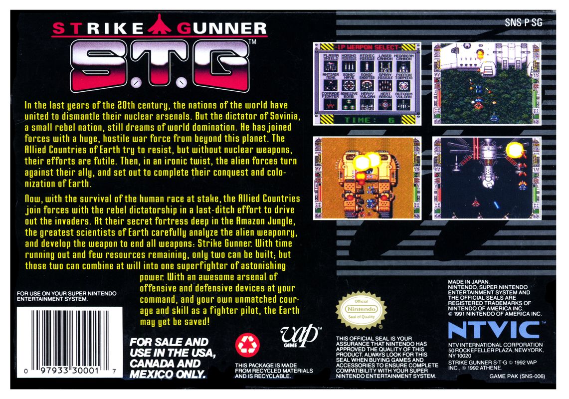 Back Cover for Strike Gunner S.T.G. (SNES)