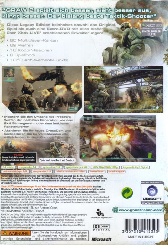 Back Cover for Tom Clancy's Ghost Recon: Advanced Warfighter 2 - Legacy Edition (Xbox 360)