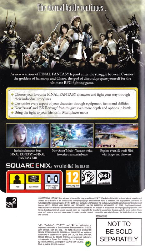 Other for Dissidia 012: Final Fantasy (Legacy Edition) (PSP): Keep Case - Back