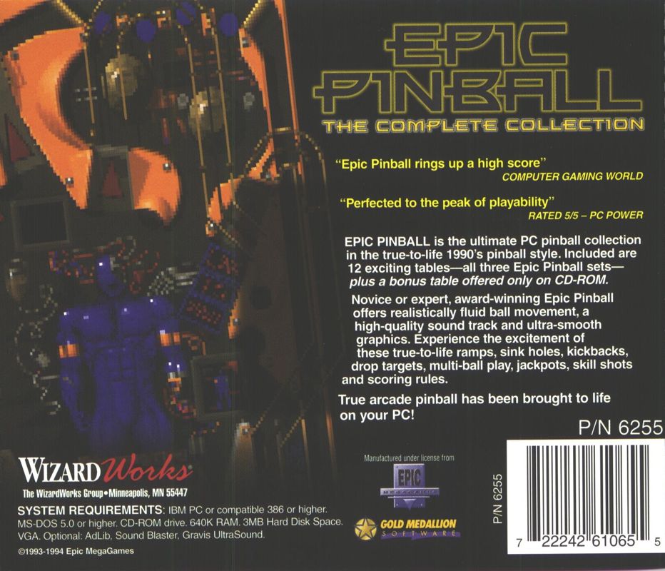 Back Cover for Epic Pinball: The Complete Collection (DOS) (WizardWorks registered version release)