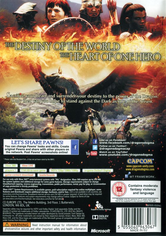 Back Cover for Dragon's Dogma (Xbox 360)