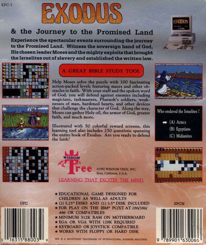 Back Cover for Exodus: Journey to the Promised Land (DOS)