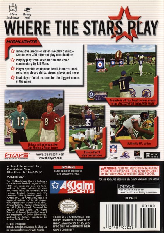 Back Cover for NFL QB Club 2002 (GameCube)