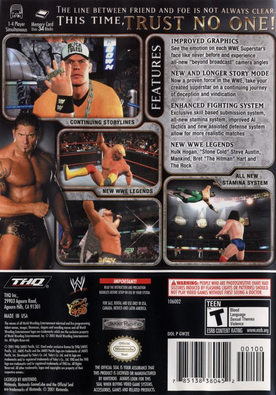 Back Cover for WWE Day of Reckoning 2 (GameCube) (Player's Choice release)