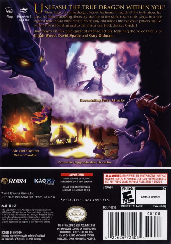 The Legend Of Spyro A New Beginning Cover Or Packaging Material   6540336 The Legend Of Spyro A New Beginning Gamecube Back Cover 