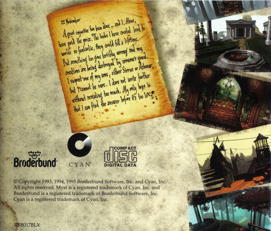 Other for Myst (Limited Edition) (Windows and Windows 3.x) ('The Making of Riven' CD is mounted on the front of the box): Jewel Case: Back