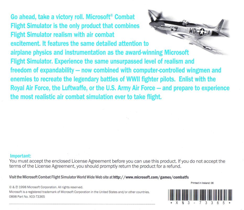 Other for Microsoft Combat Flight Simulator: WWII Europe Series (Windows) (English International CD UK/Benelux with ELSPA rating): Jewel Case: Back