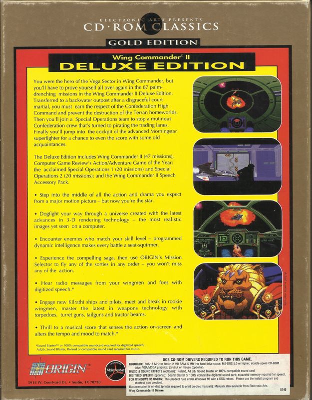 Back Cover for Wing Commander II: Deluxe Edition (DOS) (Golden Edition Release)