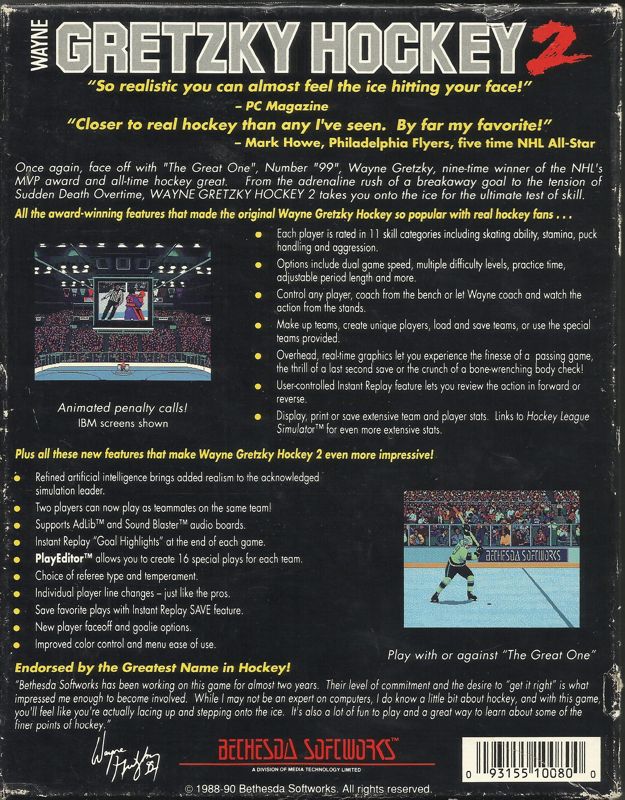 Back Cover for Wayne Gretzky Hockey 2 (DOS) (Dual Media Release)