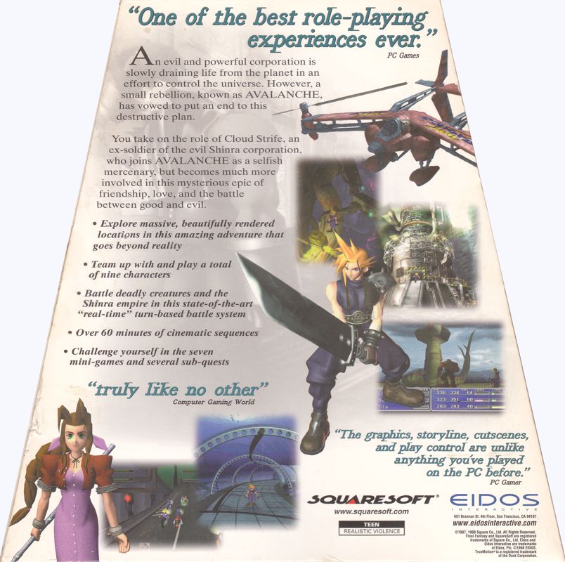 Back Cover for Final Fantasy VII (Windows)