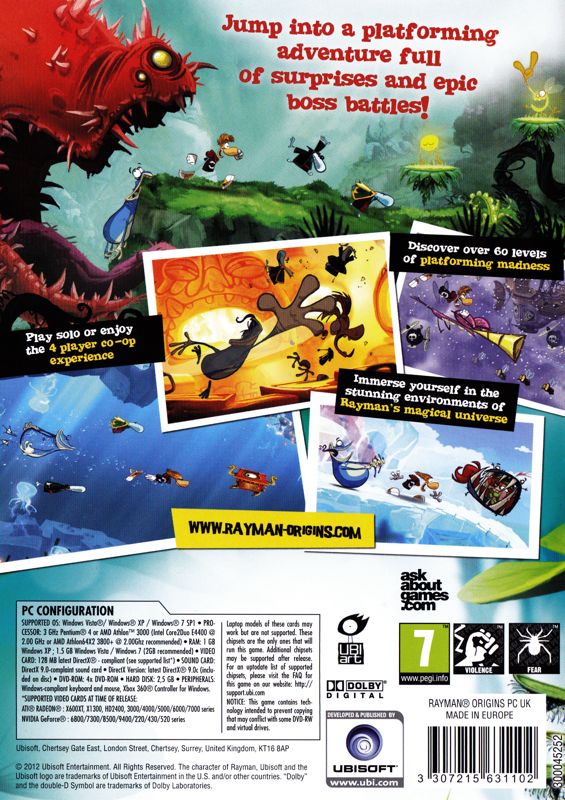 Back Cover for Rayman Origins (Windows)