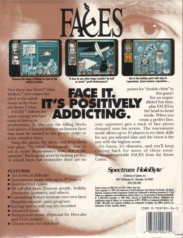 Back Cover for Faces ...tris III (DOS)