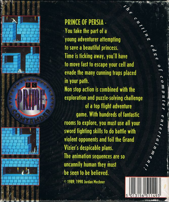 Back Cover for Prince of Persia (DOS) (Hit Squad release )