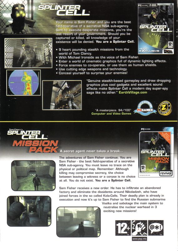 Splinter Cell Pack Tom Clancy's Splinter Cell: Double Pack cover or packaging material ...