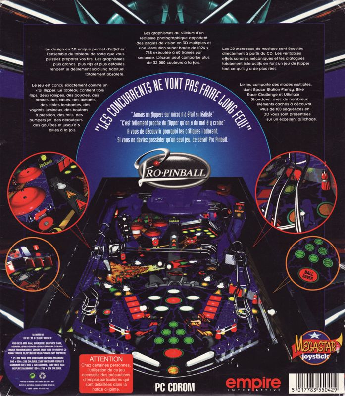 Back Cover for Pro Pinball: The Web (DOS) (1st French release (DOS only))