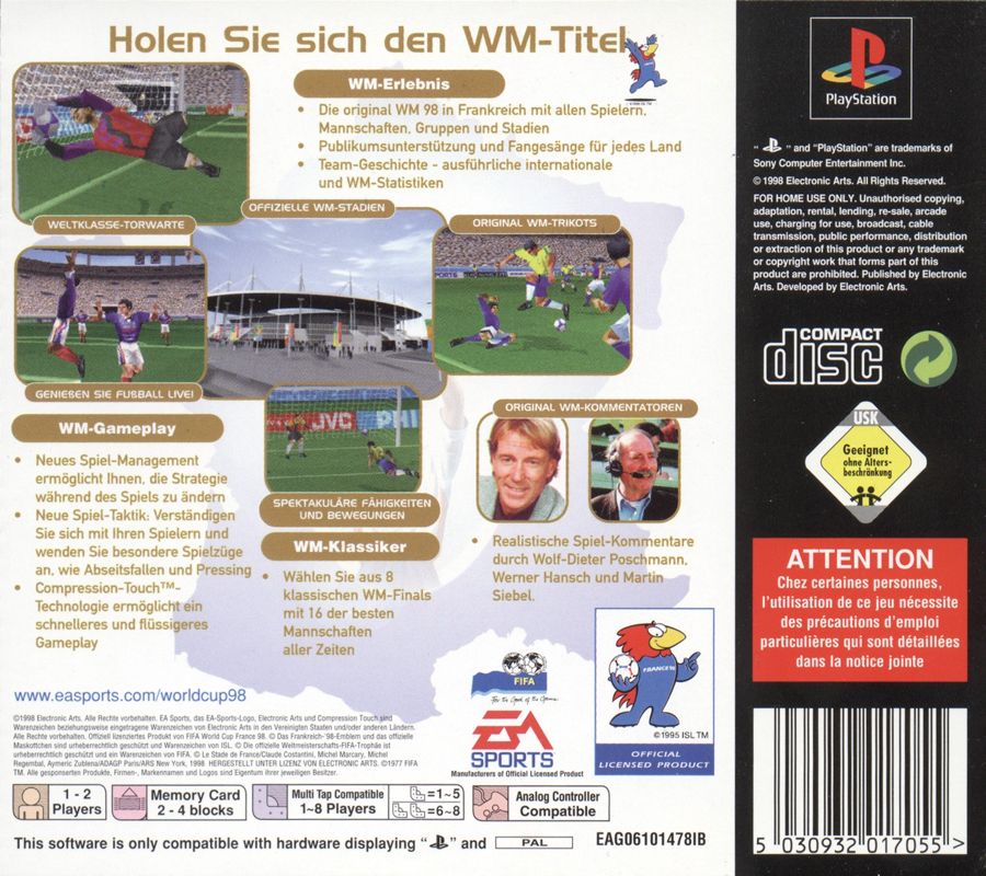 Back Cover for World Cup 98 (PlayStation)