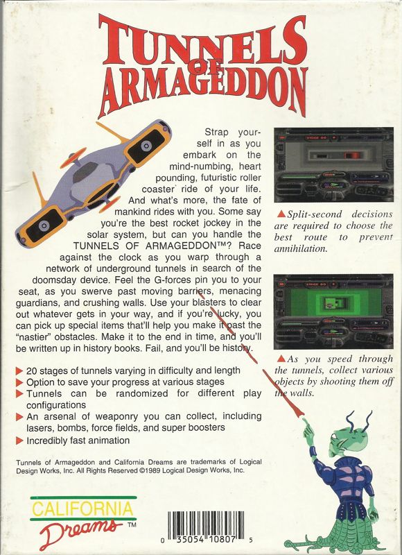 Back Cover for Tunnels of Armageddon (DOS) (3.5" Release (1993 Re-release))