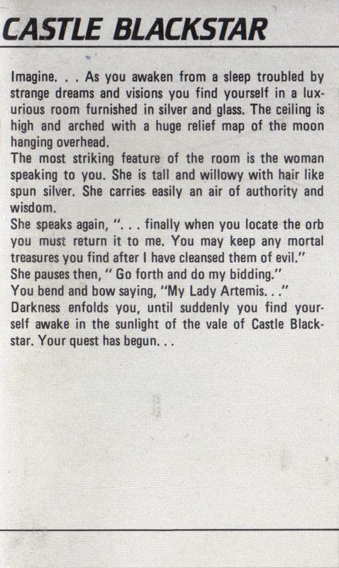 Inside Cover for Castle Blackstar (Commodore 64)