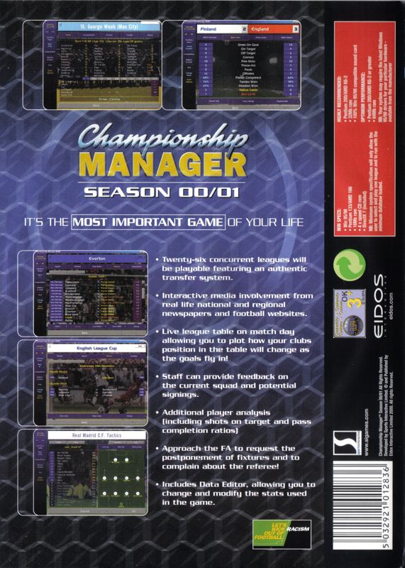 Back Cover for Championship Manager: Season 00/01 (Windows)