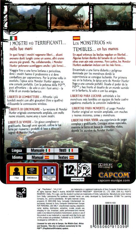 Back Cover for Monster Hunter: Freedom (PSP)