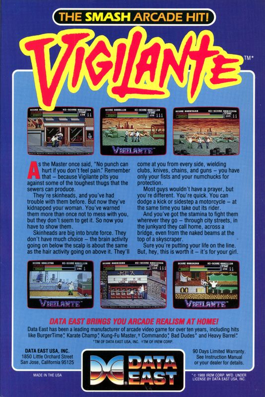 Back Cover for Vigilante (Commodore 64)