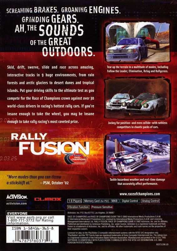 Back Cover for Rally Fusion: Race of Champions (PlayStation 2)
