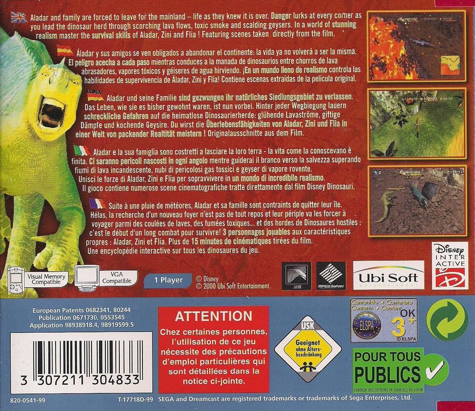 Back Cover for Disney's Dinosaur (Dreamcast)