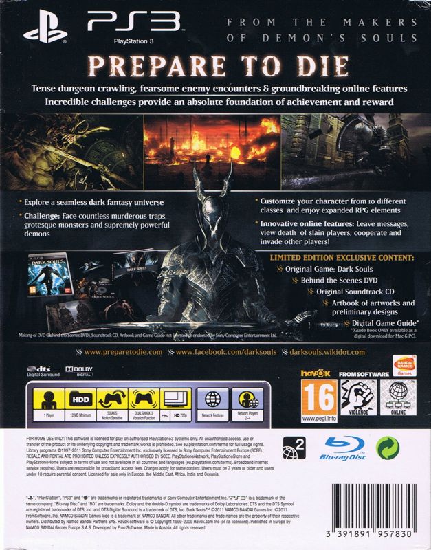 Back Cover for Dark Souls (Limited Edition) (PlayStation 3)