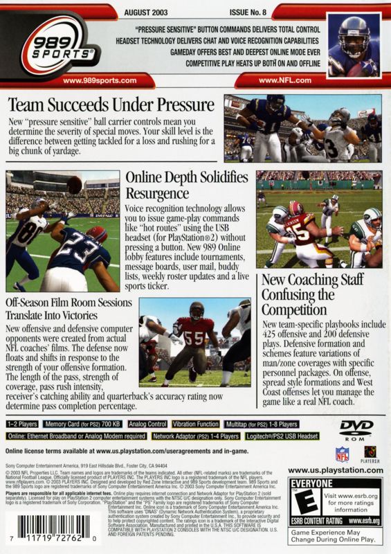 Back Cover for NFL GameDay 2004 (PlayStation 2)