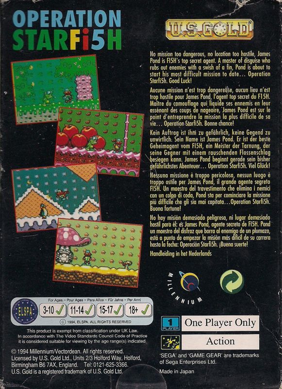 Back Cover for James Pond 3 (Game Gear)