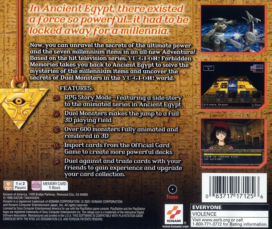 Back Cover for Yu-Gi-Oh!: Forbidden Memories (PlayStation)