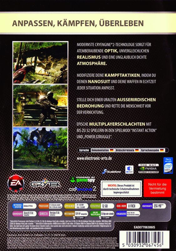 Back Cover for Crysis (Windows) (EA Classics release)