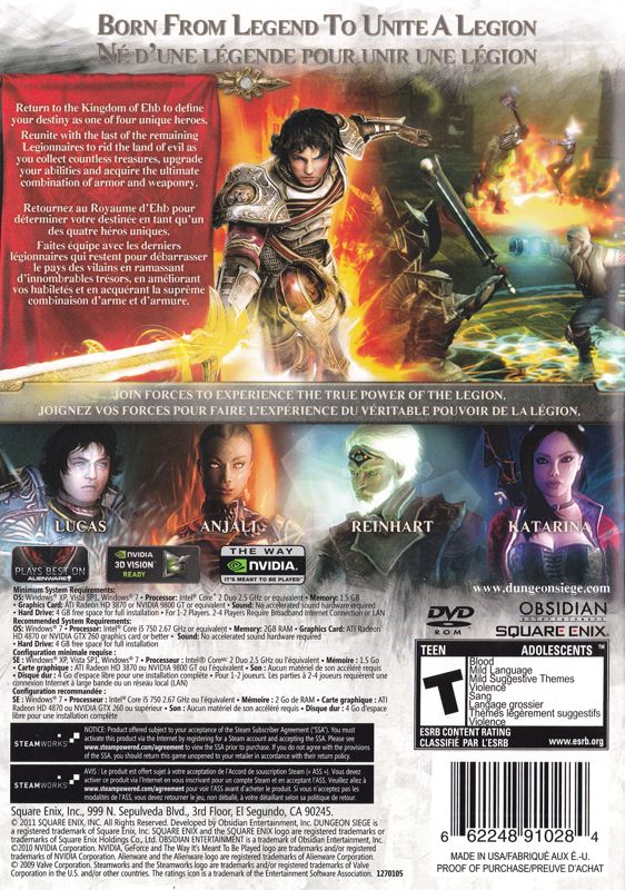 Back Cover for Dungeon Siege III (Windows)