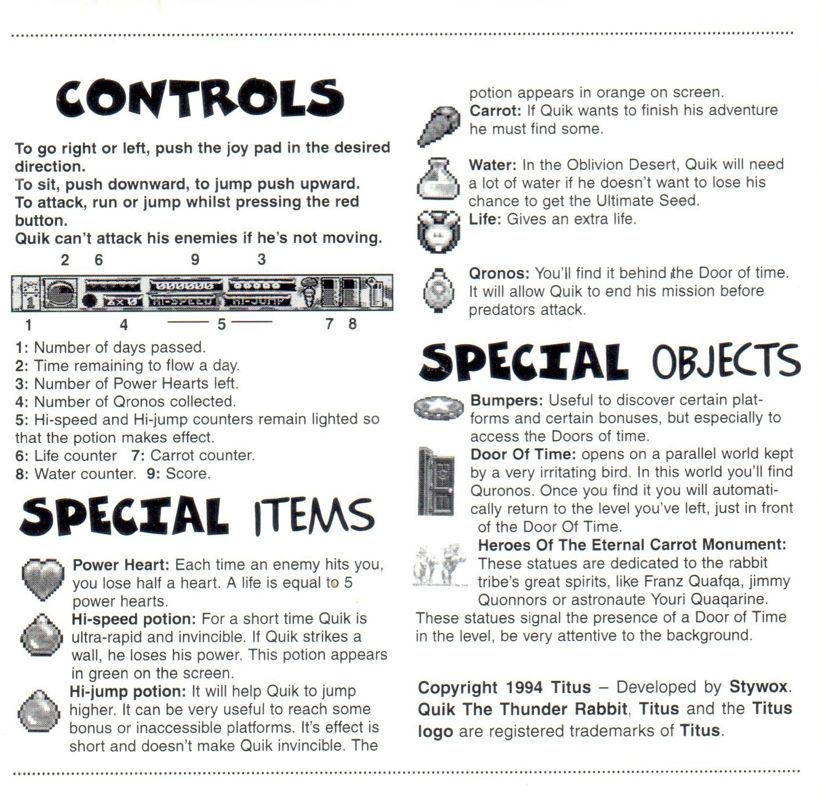 Manual for Quik the Thunder Rabbit (Amiga CD32) (Magazine): Front