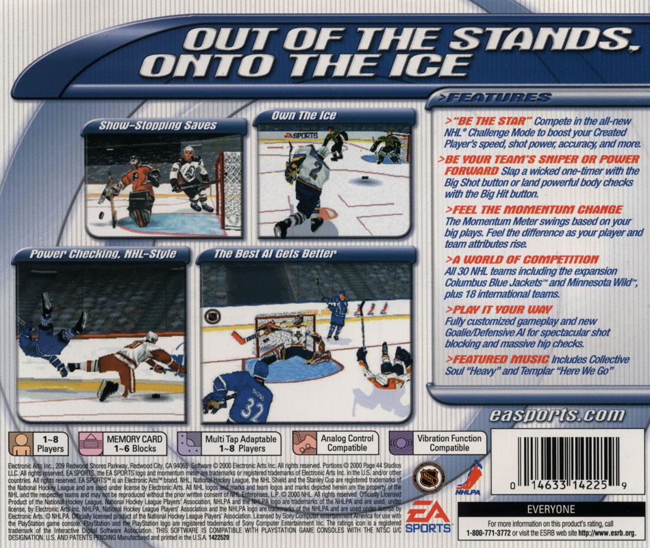 Back Cover for NHL 2001 (PlayStation)