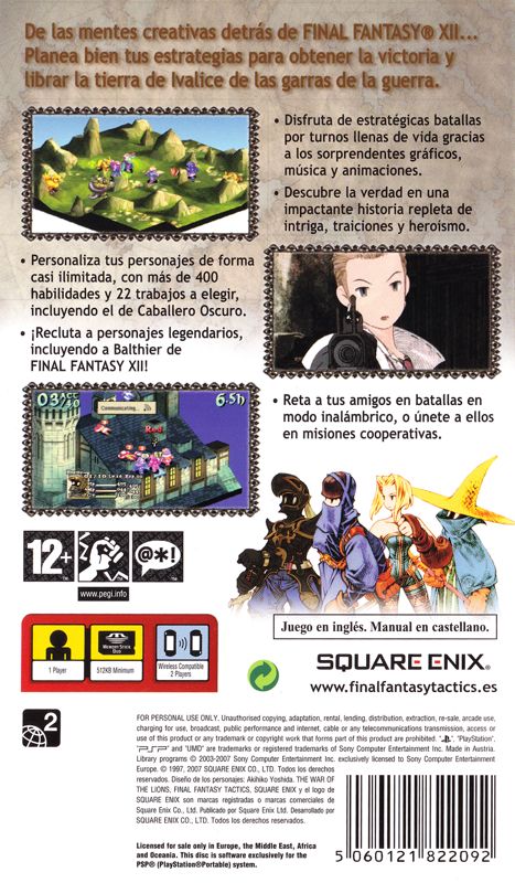 Back Cover for Final Fantasy Tactics (PSP)