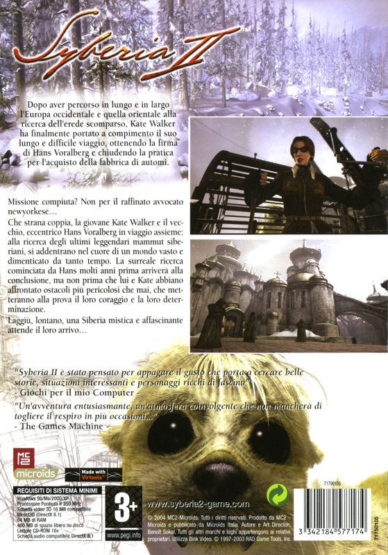 Back Cover for Syberia II (Windows)