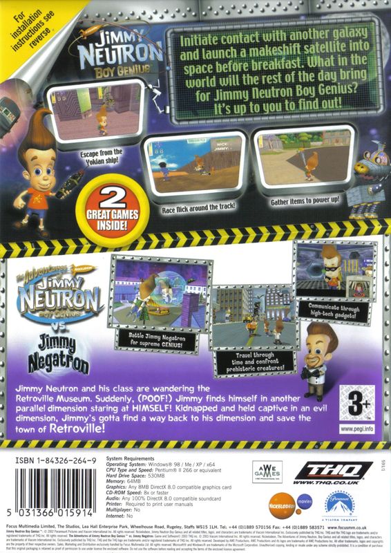 Back Cover for Jimmy Neutron: Boy Genius Double Pack (Windows)