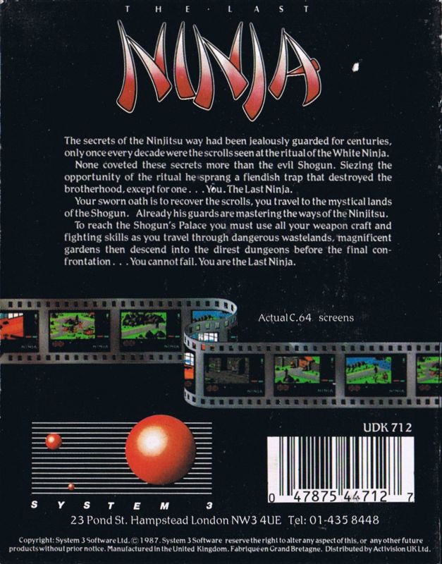 Back Cover for The Last Ninja (Commodore 64)