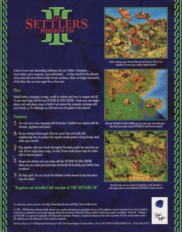 Back Cover for The Settlers III: Mission CD (Windows)